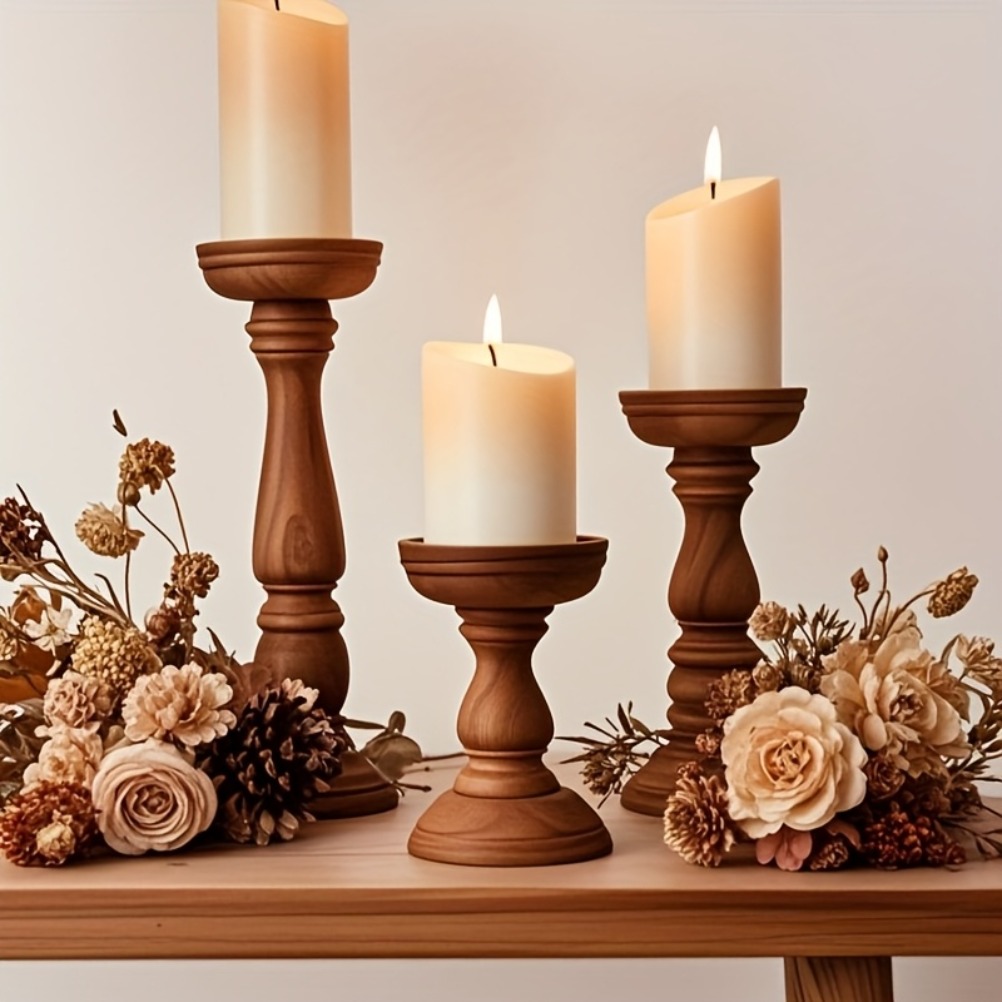 Candle Zero - Vintage Drewniane Świeczniki 3 szt. Walentynki